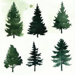 Obraz premium Watercolor Evergreen Trees Forest Nature Design Print