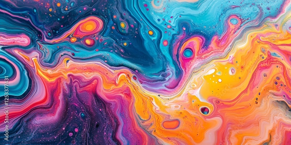 Poster abstract artwork showcasing marbling fluid art with a focus on the seamless blending of colors and t