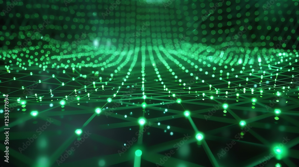 Poster abstract futuristic green background. glowing plexus. 3d rendering.