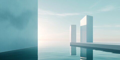 abstract scene where a clean background serves as a canvas for minimalist visuals, using restrained color and form to produce a serene and refined visual experience