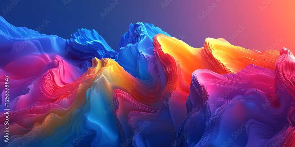 Poster visually striking abstract design using rainbow gradients, emphasizing the energetic and colorful blending of hues to produce a captivating and dynamic artistic effect