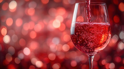 Red wine flowing into a glass, smooth motion, warm tones, inviting atmosphere. Elegance and indulgence in every pour.