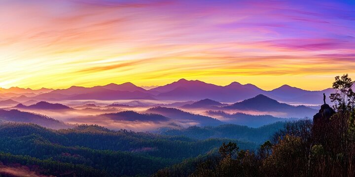 Mountain range with a beautiful sunset in the background