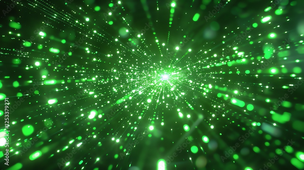 Aufkleber green glowing particles form a futuristic tunnel. abstract background of glowing particles.