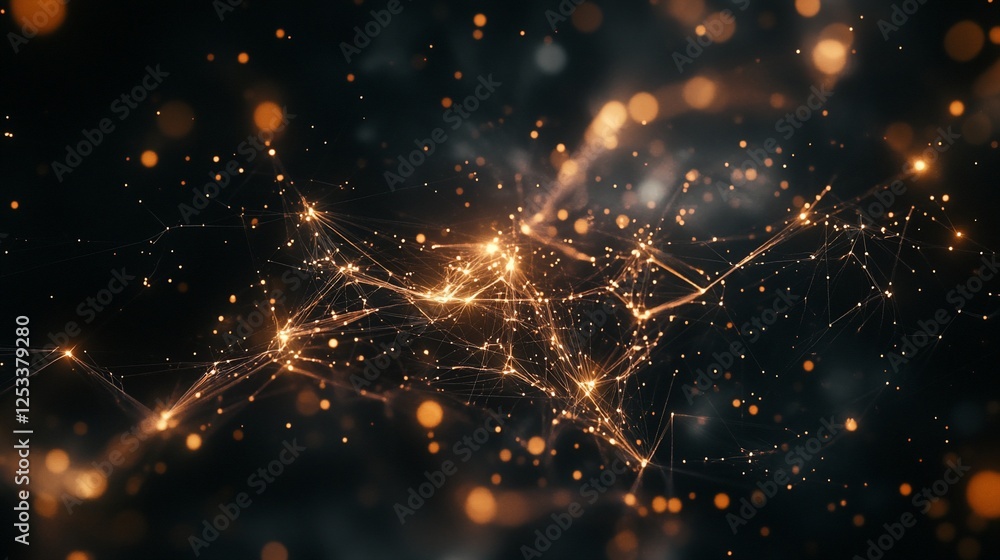 Poster abstract glowing network connections on a dark background illuminating the void