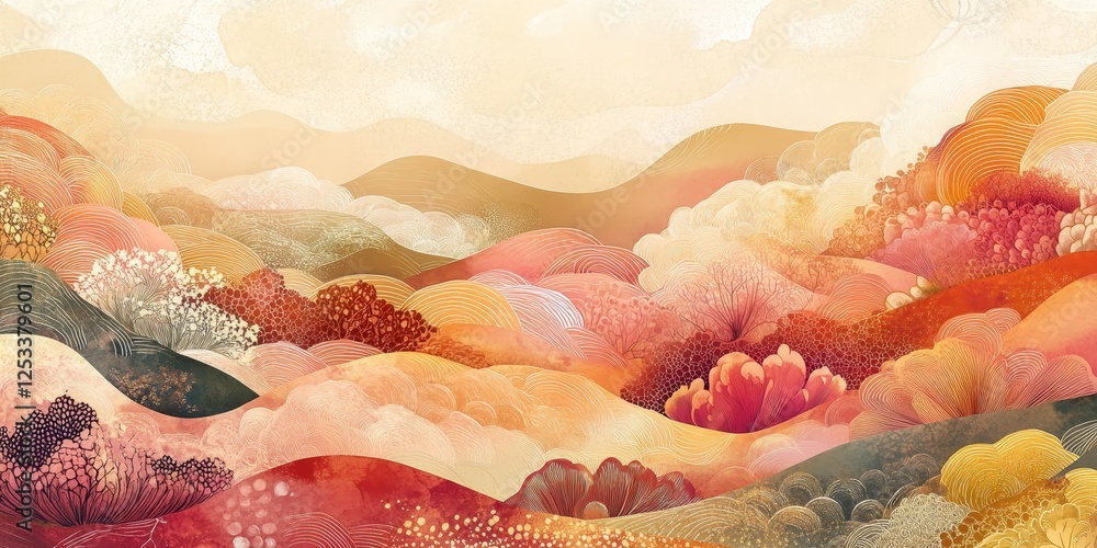 Aufkleber abstract scene where botanical illustrations are translated into abstract forms and patterns, blendi