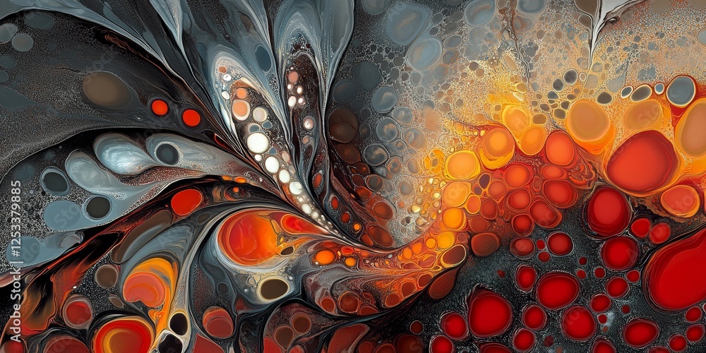 Aufkleber visually captivating abstract design using marbling techniques to create fluid art with swirling, interlocking patterns and a rich color palette, producing an intricate a
