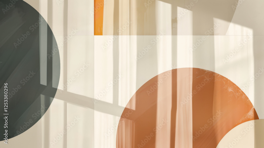 Poster abstract geometric shapes with soft colors and light reflections create modern aesthetic. interplay 