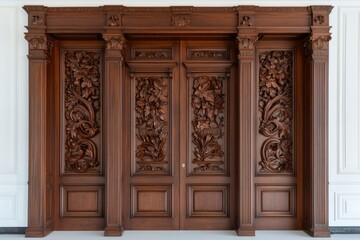Obraz premium Ornate Wood Door in Elegant Hallway. Possible use Interior Design Stock Photo