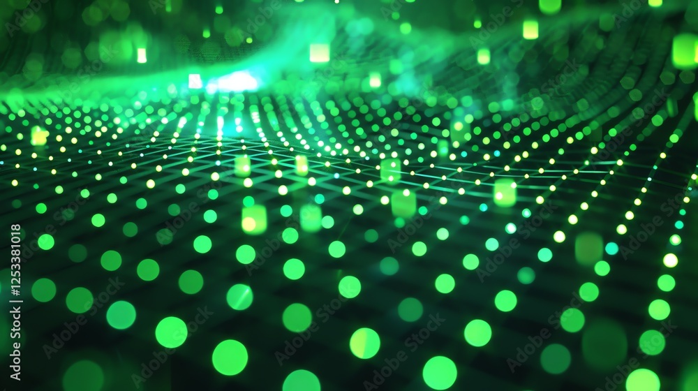 Poster abstract glowing green neural network. futuristic technology concept. 3d rendering.