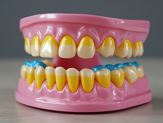 Obraz premium Colorful Pediatric Dental Model Illustrating Healthy Teeth for Children’s Education and Awareness of Oral Hygiene