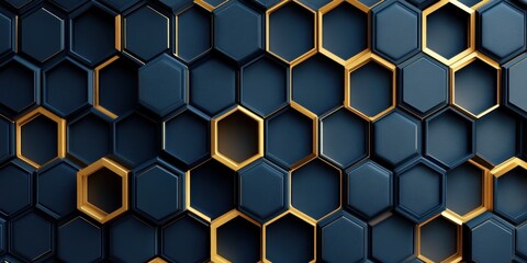 Abstract Hexagonal Pattern: Navy Blue and Gold Geometric Design Background Texture