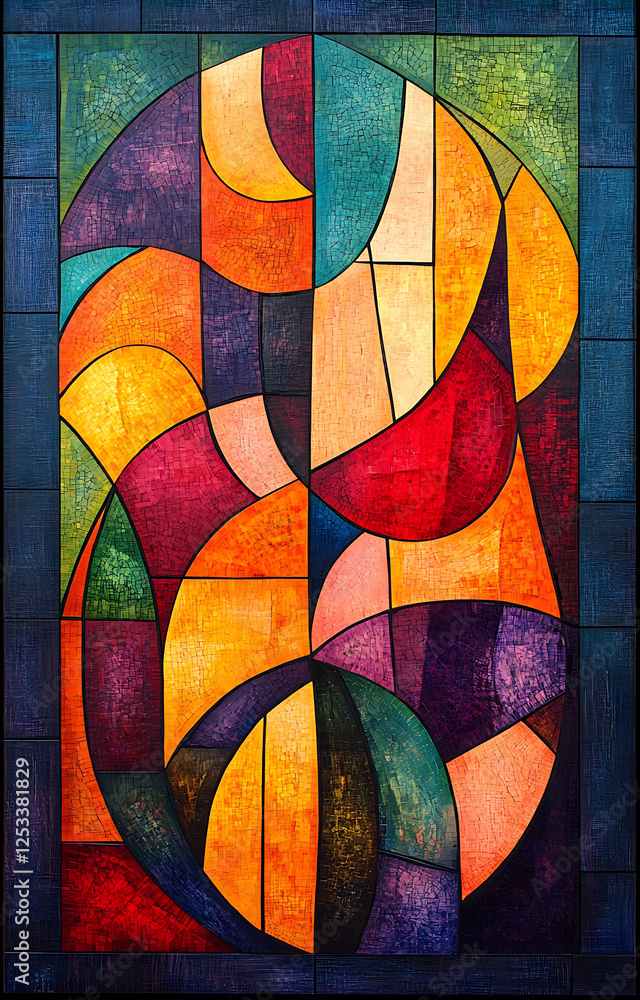Aufkleber bold abstract composition featuring colorful shapes and curves, creating vibrant and dynamic visual 