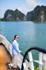 Tourist on Ha Long Bay cruise