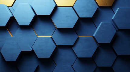 Abstract Blue Gold Hexagon Pattern Background. AI Generated