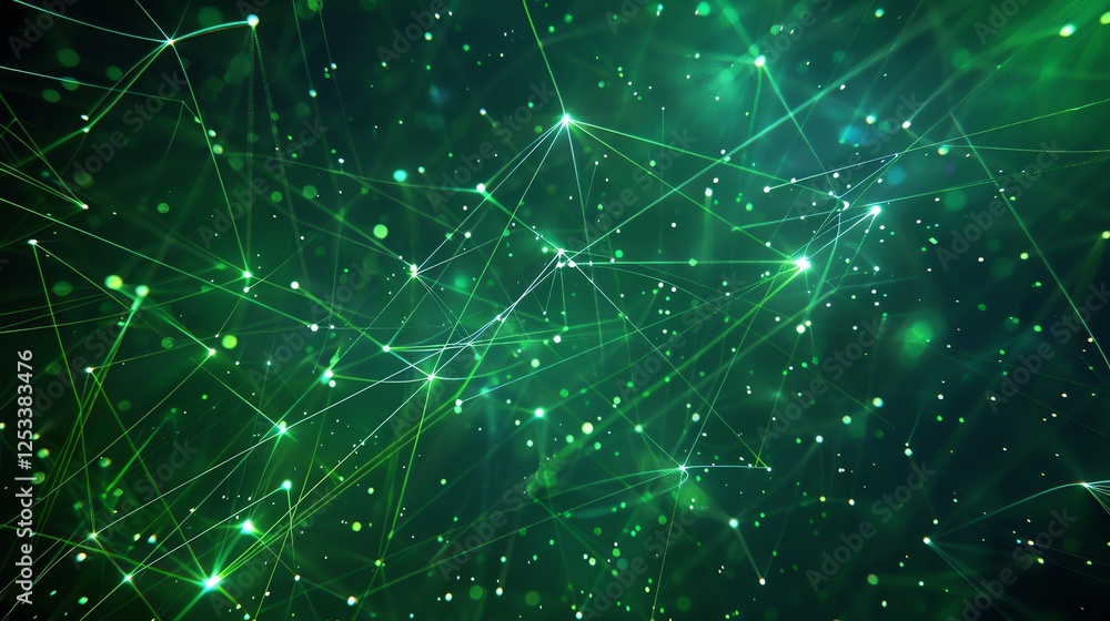 Aufkleber glowing green particles form a beautiful network of connections in this abstract background.
