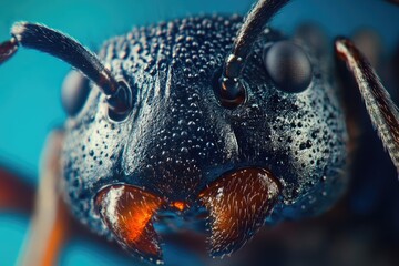Fototapeta premium A captivating close-up view of an insect's head, showcasing intricate details of its eyes and mouthparts.