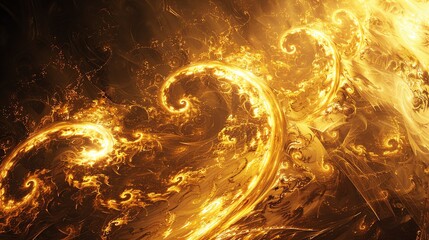 Amazing golden glowing fire whirl. Fractal art.