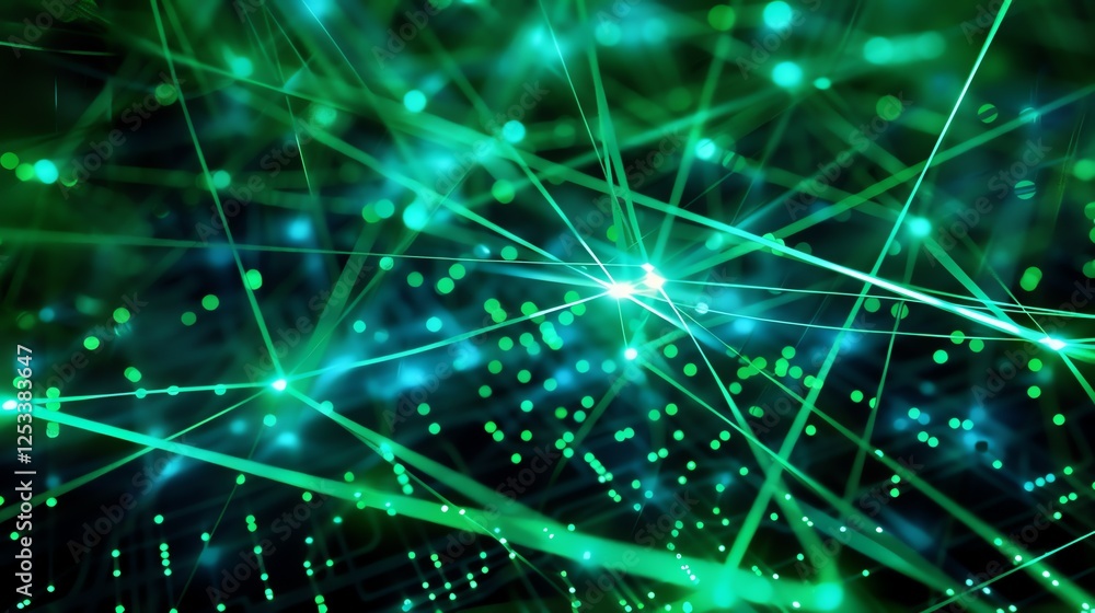 Poster glowing green and blue neural network. abstract futuristic background. artificial intelligence. 3d r