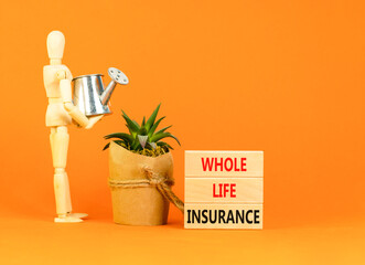 Whole life insurance symbol. Concept words Whole life insurance on beautiful wooden blocks....