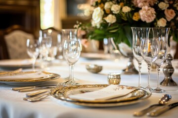 Elegant table setting with fine china and glassware