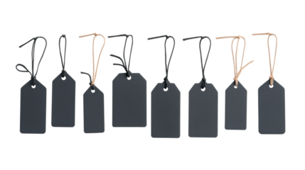 Set of black hangtags in different sizes arranged neatly, perfect for labeling