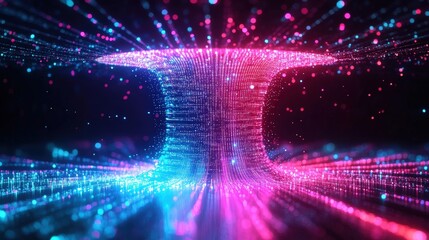 Obraz premium 5G technology wireless data transmission, high-speed internet. Information flow in abstract cyberspace. 3d illustration of big data digital funnel