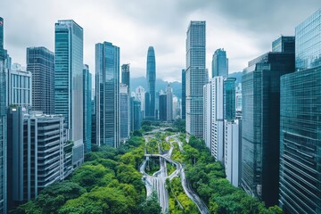 Urban skyline and greenery in a modern cityscape
