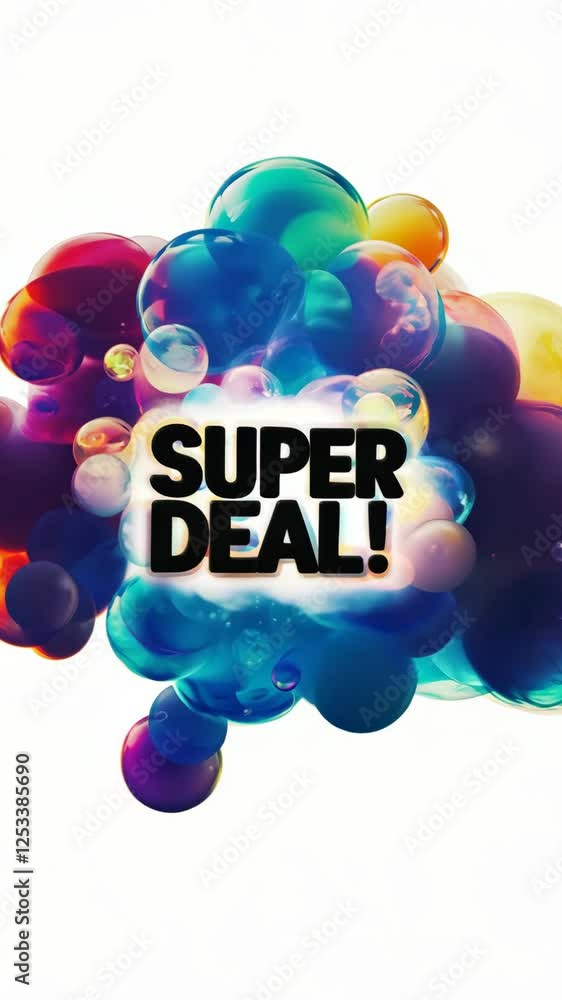 Poster A colorful sign that says Super Deal. It is surrounded by many colorful bubbles. The bubbles are in different sizes and colors