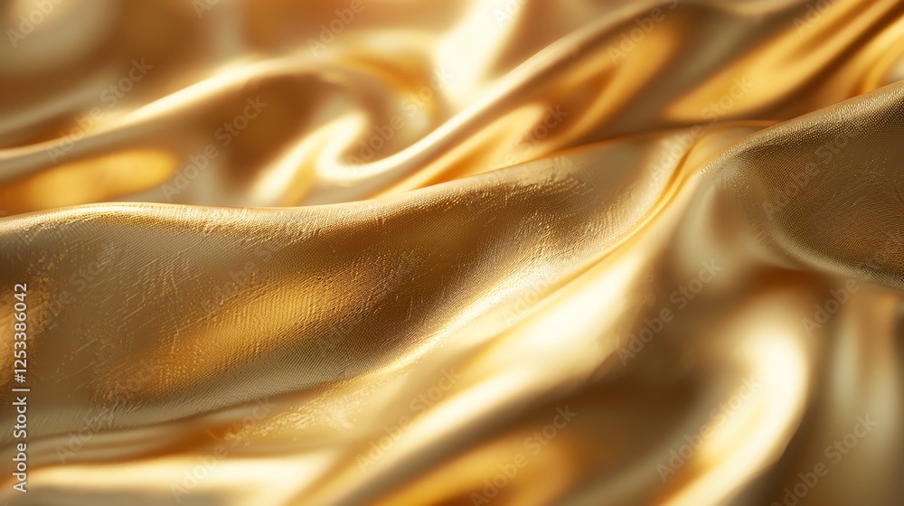 Poster golden fabric with soft waves. 3d rendering.