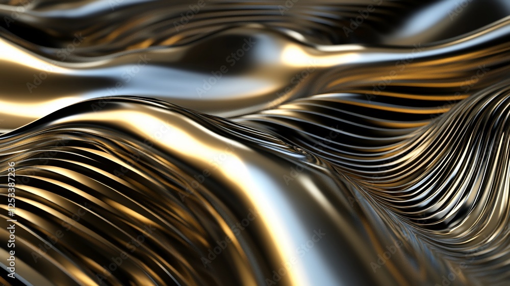 Poster abstract metallic wave pattern with gold and silver reflections creates a dynamic visual