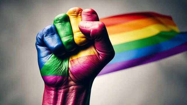 Hand with the LGBT flag.