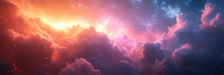Fototapeta premium Cosmic Cloudscape: A Celestial Panorama of Vibrant Hues