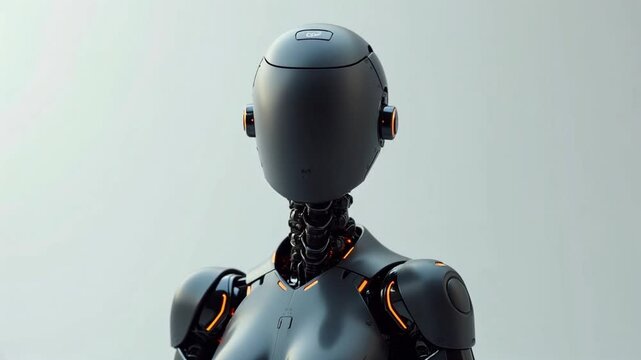 Dark humanoid robot with glowing accents looking to the side.