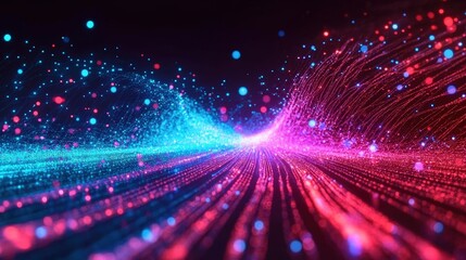 Obraz premium 5G technology wireless data transmission, high-speed internet. Information flow in abstract cyberspace. 3d illustration of big data digital funnel