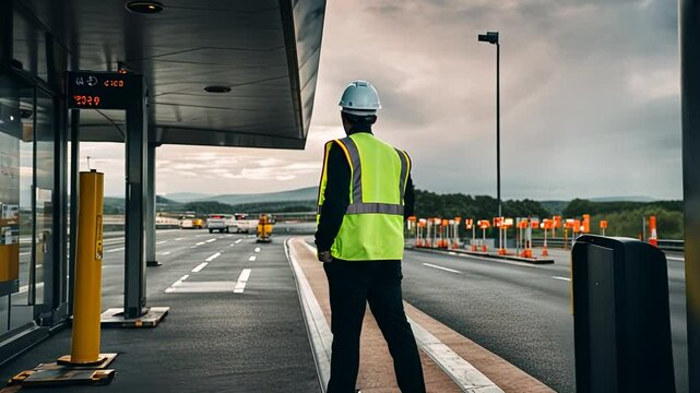 Worker at a toll booth.