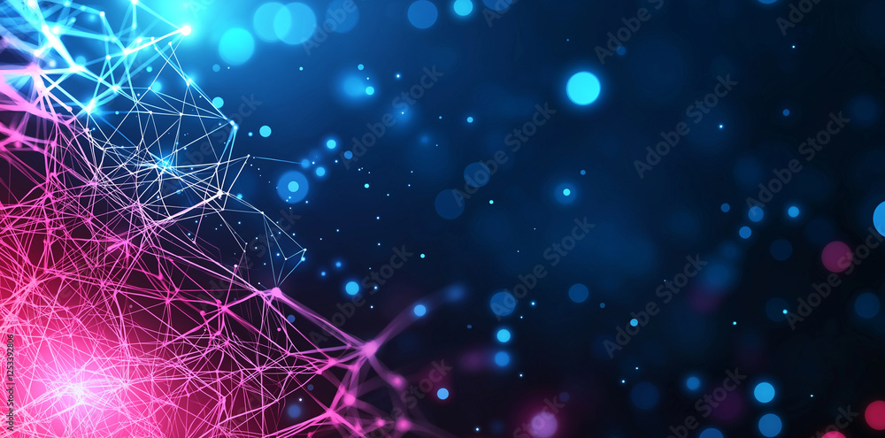 Poster dynamic background featuring dark blue and pink neon lines with bokeh effects, creating vibrant and 