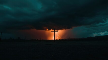 Obraz premium Stormy Cross in Field