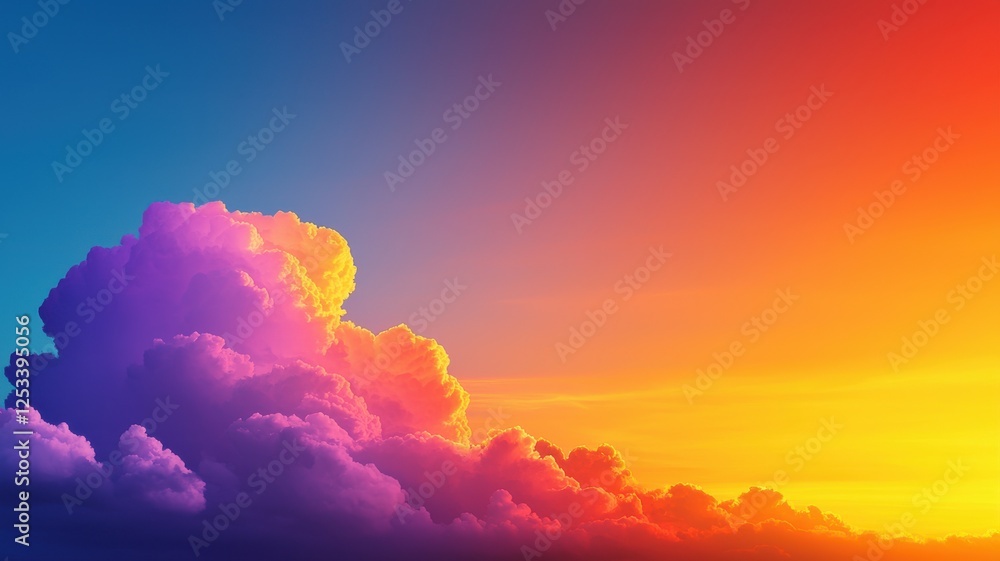 Poster meteorological phenomena concept. vibrant sunset with colorful clouds creating a serene atmosphere.