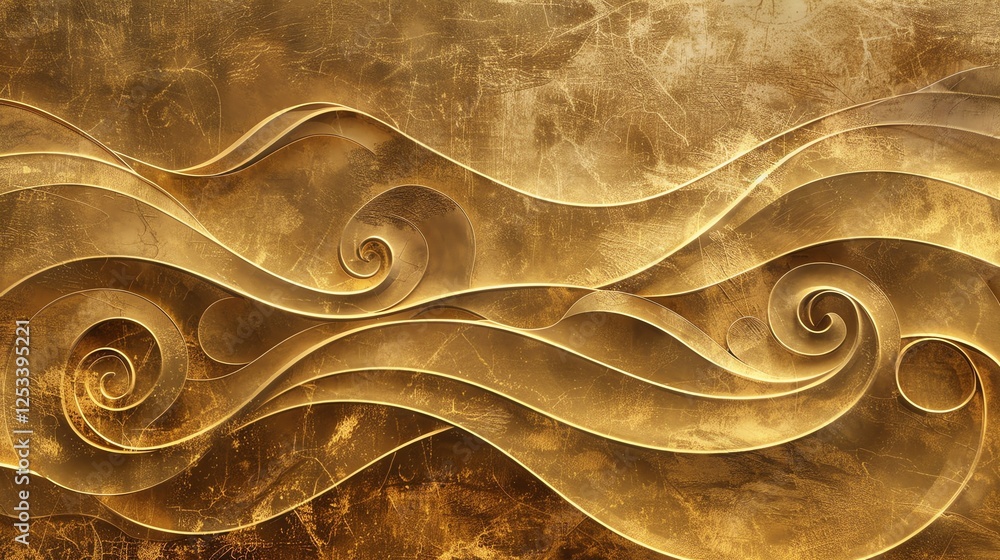Poster golden waves. abstract background with smooth and shiny waves. 3d illustration.