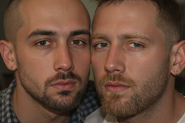 Fototapeta premium Joyful Gay Couple Sharing a Kiss - Portrait