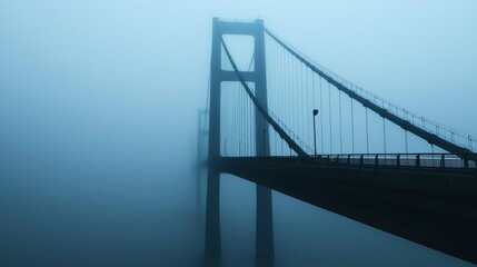 Misty Bridge Spanning a River