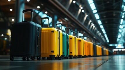 Fototapeta premium Suitcases ready for adventure in a bustling terminal, capturing the essence of travel and exploration.