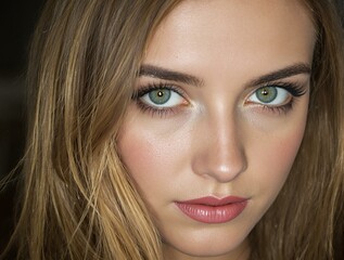 Fototapeta premium Mesmerizing Portrait of a Russian Woman with Striking Green Eyes