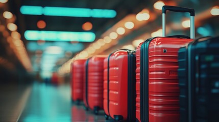 Suitcases ready for adventure in a bustling terminal, capturing the essence of travel and exploration.
