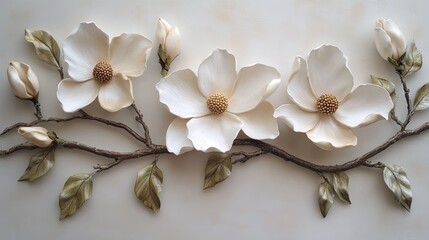Magnolia Flowers with Branches -