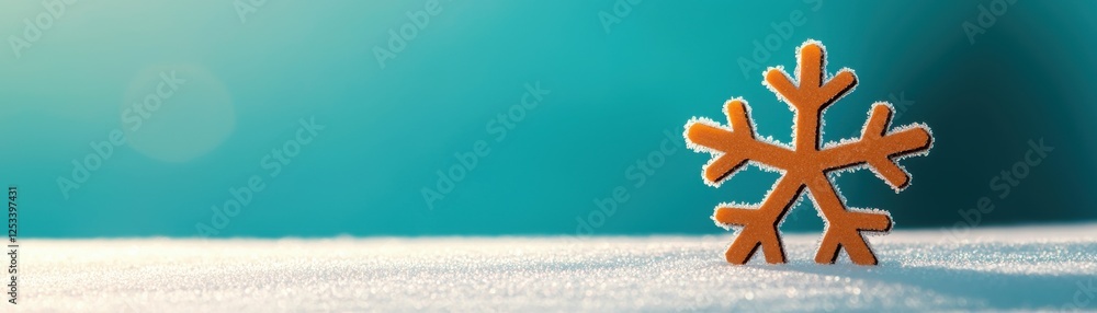 Aufkleber meteorological phenomena concept. a delicate snowflake resting on a soft surface with a serene blue 