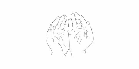 Praying hands vector, minimalist line art style illustration isolated on white