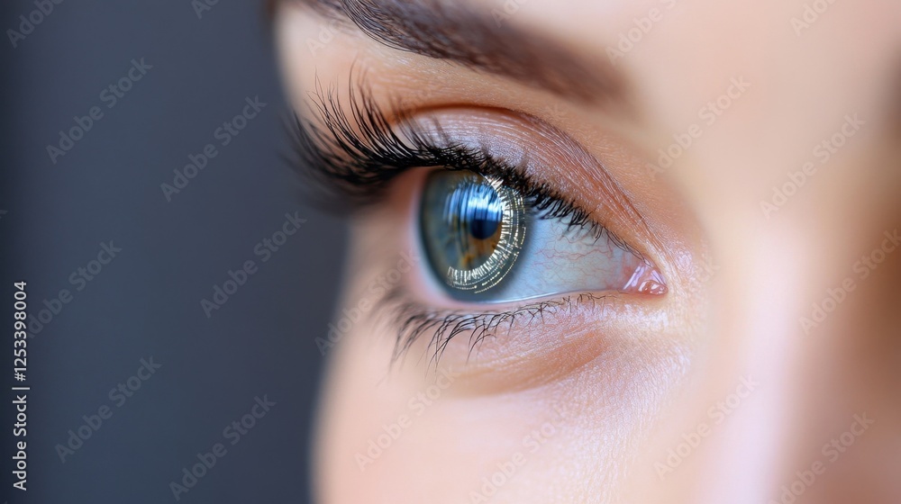 Poster detailed view of a human eye capturing a digital interface reflection, symbolizing technology and sc