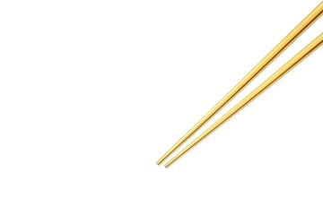 Elegant Golden Chopsticks: Simple, Flat Design, Perfect for Asian Cuisine Menus, Restaurant Branding, Food Blogs, Websites, and Packaging. Minimalist Gold Utensils Illustration. Ideal for Modern and  
